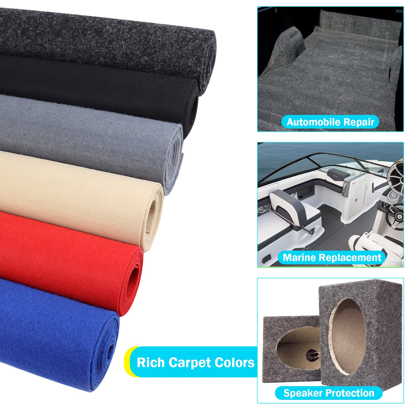 Car Subwoofer Protect Underfelt Carpet Liner 78" Width Lightweight & Wear Resistant for Boat Upholstery,Auto Floor,Trunk,Deck,RV,SUV