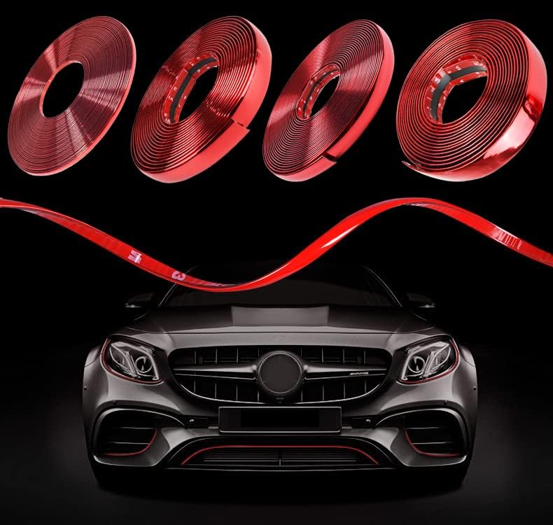 Chrome Red Automotive Trim Molding Strip - Cars Body Side Red Moulding Trim Strips(Self Adhesive) for Motor/Truck/RV Door Window Bumper Scratch-Proof/Chrome Red
