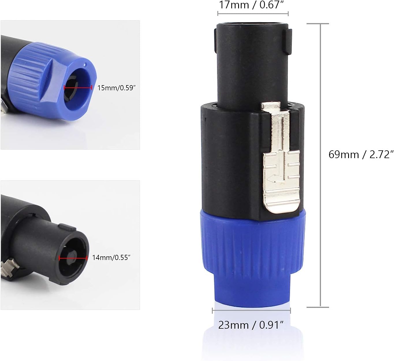 4 Pole Speakon Plug - 4 Conductor Speak-On Adapter for Loudspeaker to Amplifier Connector with Twist Lock - Compatible NL4FC, NL4FX, NLT4X, NL2FC, NL2FX