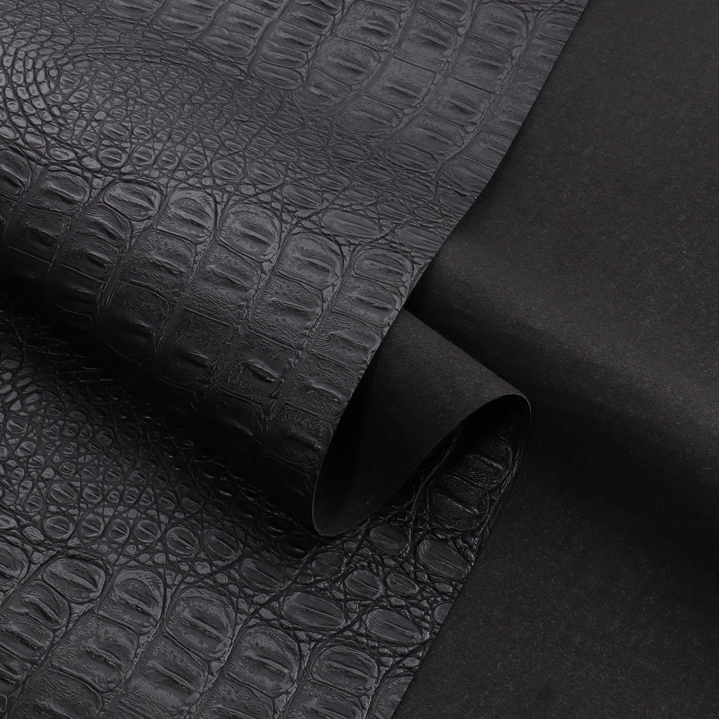 Synthetic Leather Fabric Marine Vinyl Crocodile Pattern Soft Alligator Faux Leather Sheets for DIY Upholstery Crafts 0.5mm Thick Black