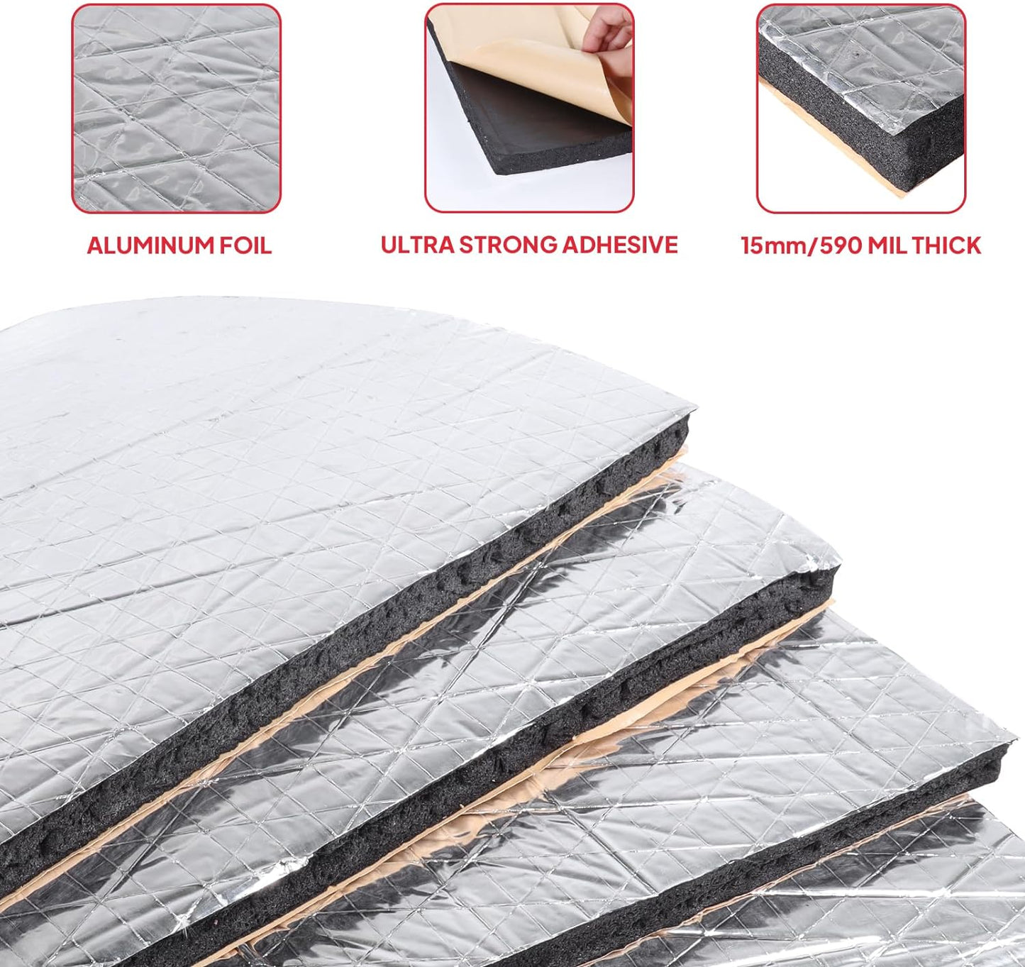 15 mm Auto Boat Sound Deadening with Adhesive Closed Foam Reduce Noise &Vibration Car Heat Insulation Roll (40" W)