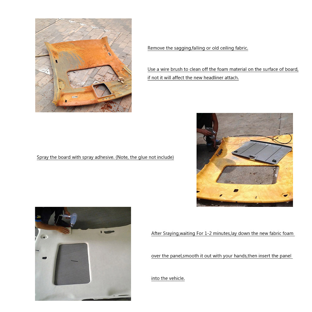 Headliner Fabric - 3mm Foam Backed Upholstery Material for Boat/Car/Home Interior Repair & DIY, 60" Wide, Black