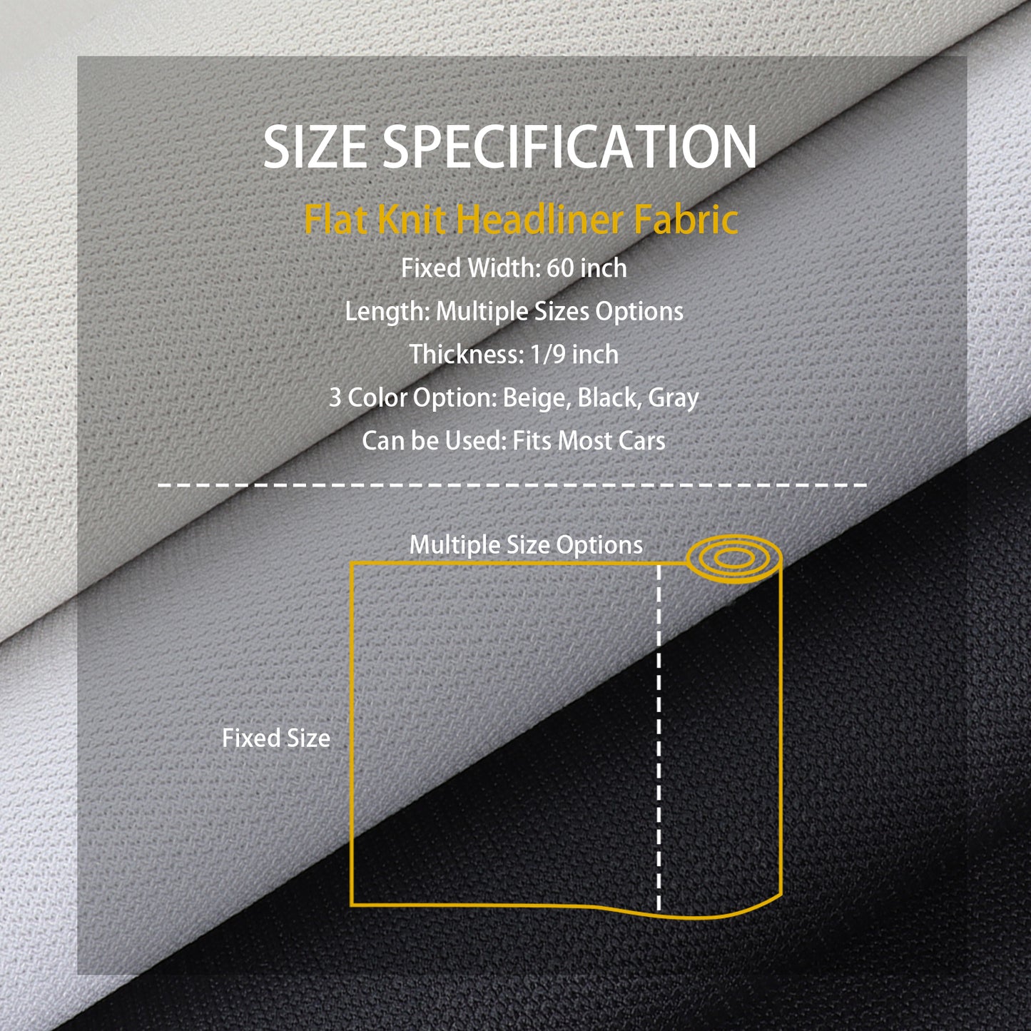 Automotive Headliner Fabric with Foam Backing - 60" Wide 3mm Thick for Car Roof & RV Upholstery Replacement, Light Grey