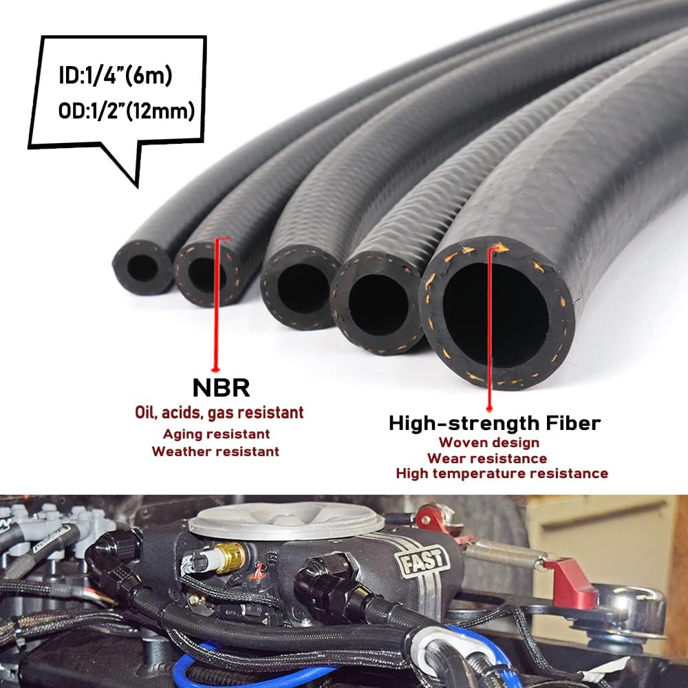 Fuel Line Hose NBR Material 6Ft Inside Diameter, Thick Wall 3.5mm, Oil, Acids, Gas Resistant Black