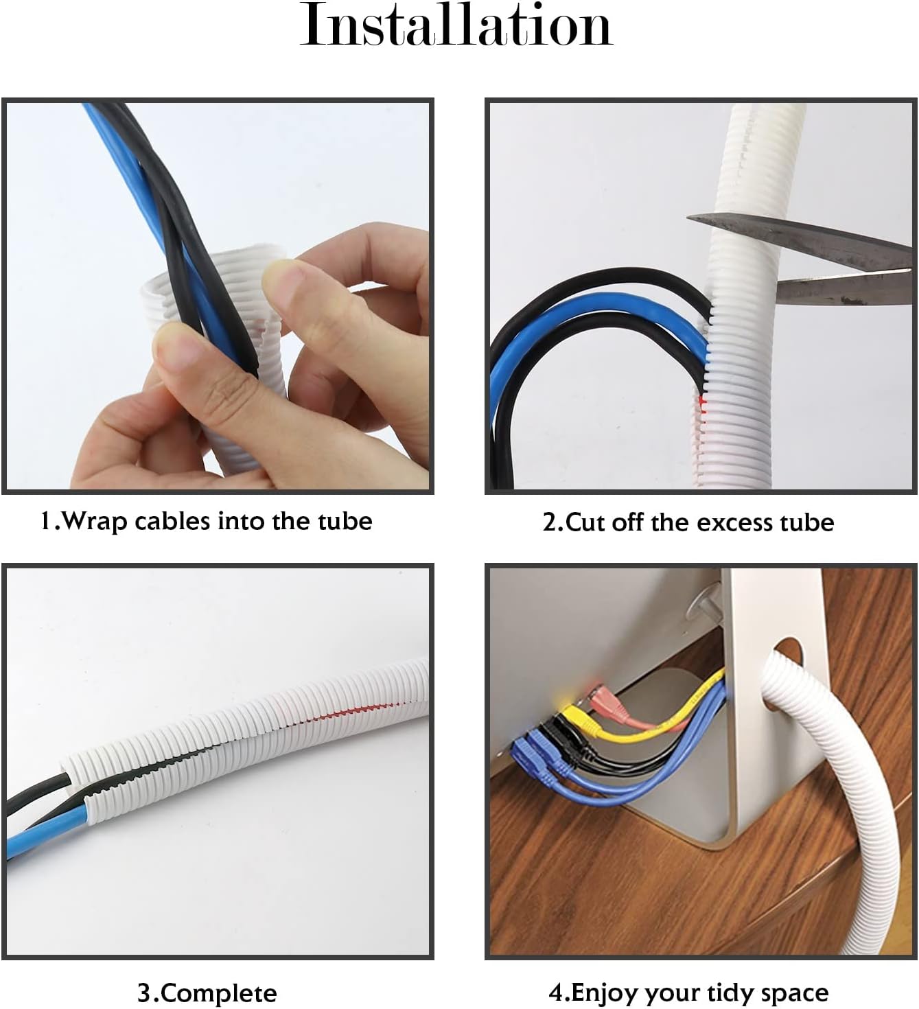 Split Wire Loom Cable Sleeve Cord Management Protector Flame Retardant -White Cable Sleeve Conduit Tube Easily Wrapping