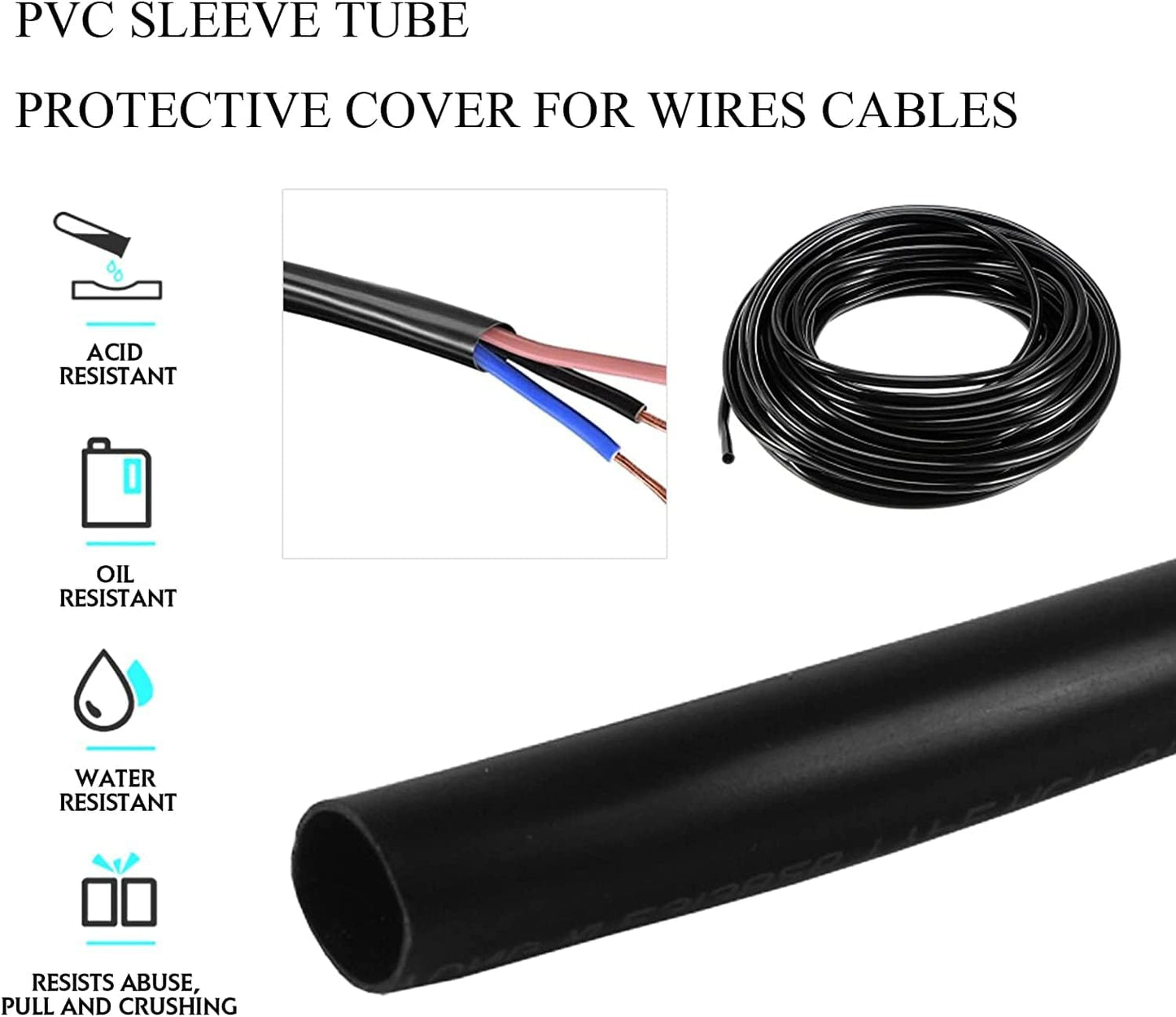 Black PVC Sleeve Insulation Electrical Wire Harness Tubing Management Flame Retardant ,UV-Proof,Waterproof,Protective