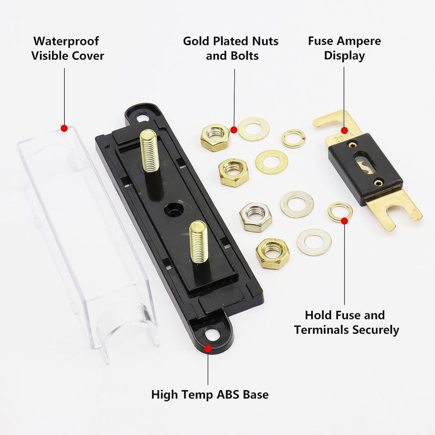 Fuse Holder Kit - 2 Packs Distribution Block with Protective Cover & ANL Inline Fuses For Car Boat Audio Stereo Amplifier Alarm and Solar Panel 12V 24V 32V