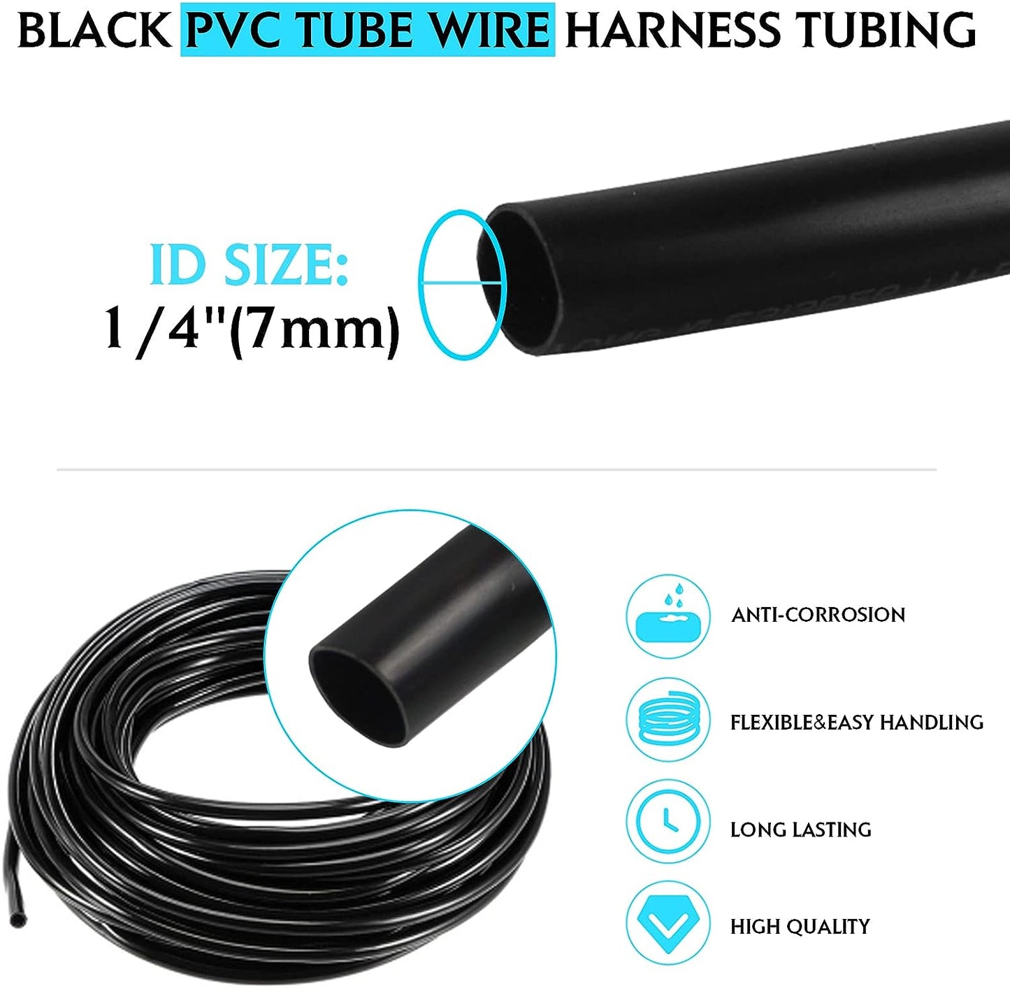 Black PVC Sleeve Insulation Electrical Wire Harness Tubing Management Flame Retardant ,UV-Proof,Waterproof,Protective