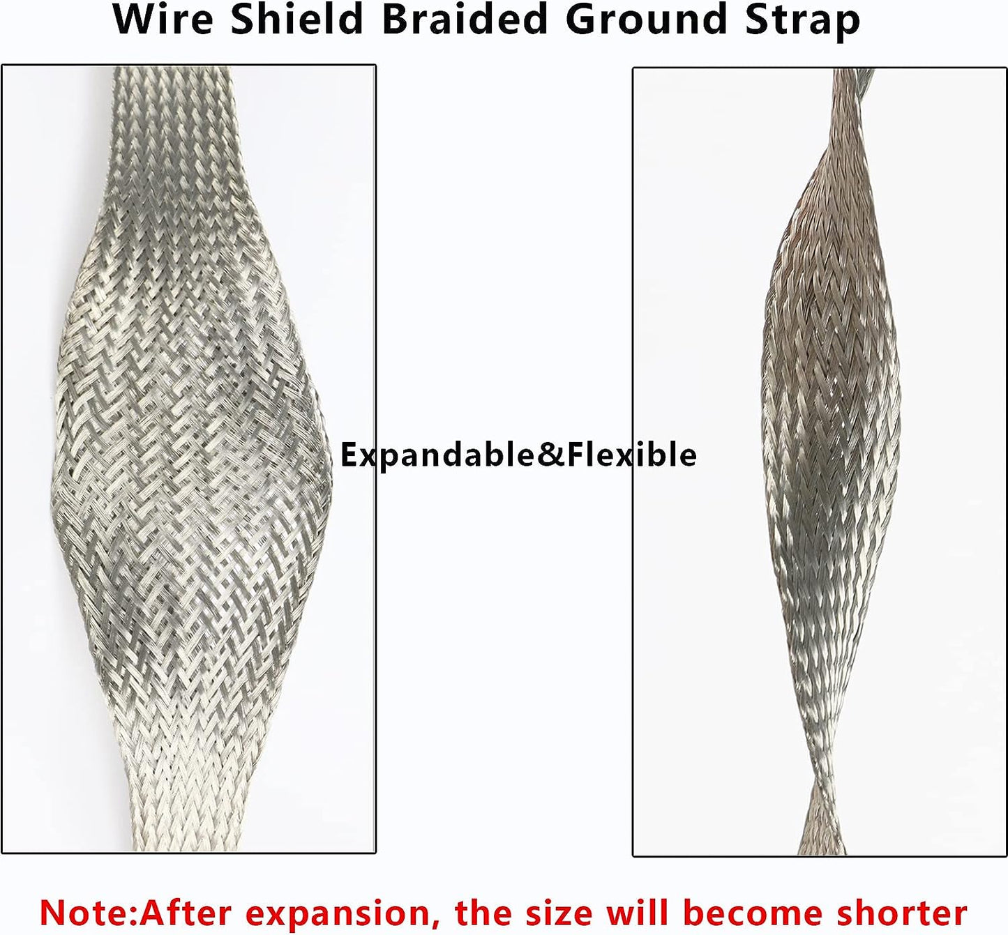 Wire Shielding Tinned Copper Flat Braid Cable Sleeving Ground Straps ESD EMI RFI Protector Flexible Mesh