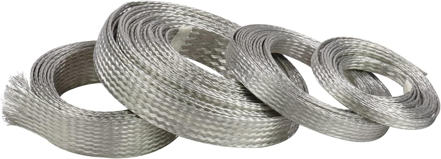 Wire Shielding Tinned Copper Flat Braid Cable Sleeving Ground Straps ESD EMI RFI Protector Flexible Mesh