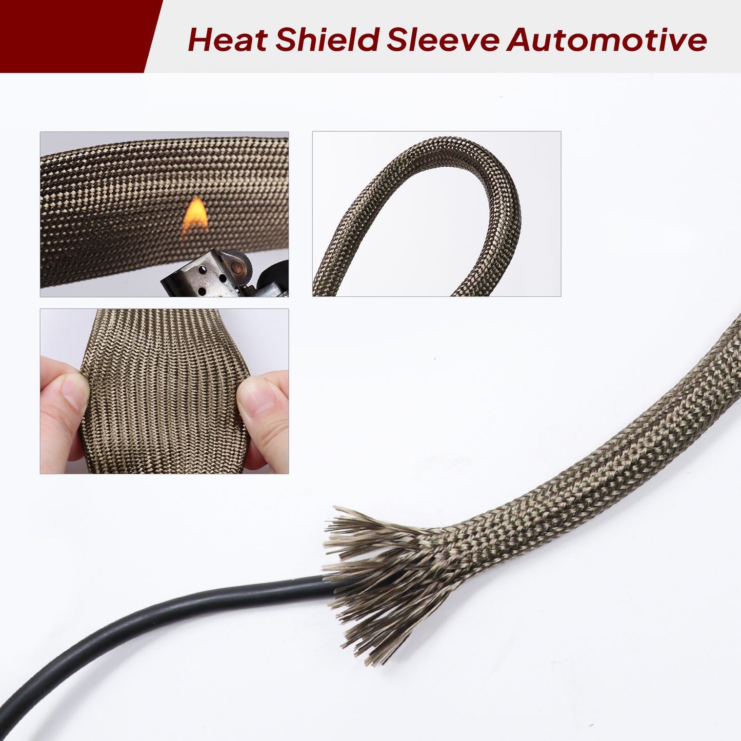 Automotive Heat Sleeve Roll - Woven Design Vehicle Hose Wire Loom Brake Cable/Fuel Line/Spark Plug Protector Cover