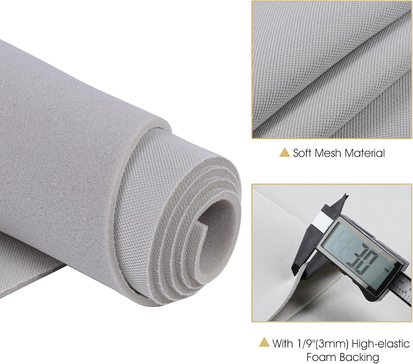 1/9"(3mm) Foam Headliner Fabric Mesh Material 60"Width Mesh Car Headliner Roof Fabric with Foam Backing for Automotive RV Boat Home Liner Interior Upholstery Replacement Repair, Light Grey