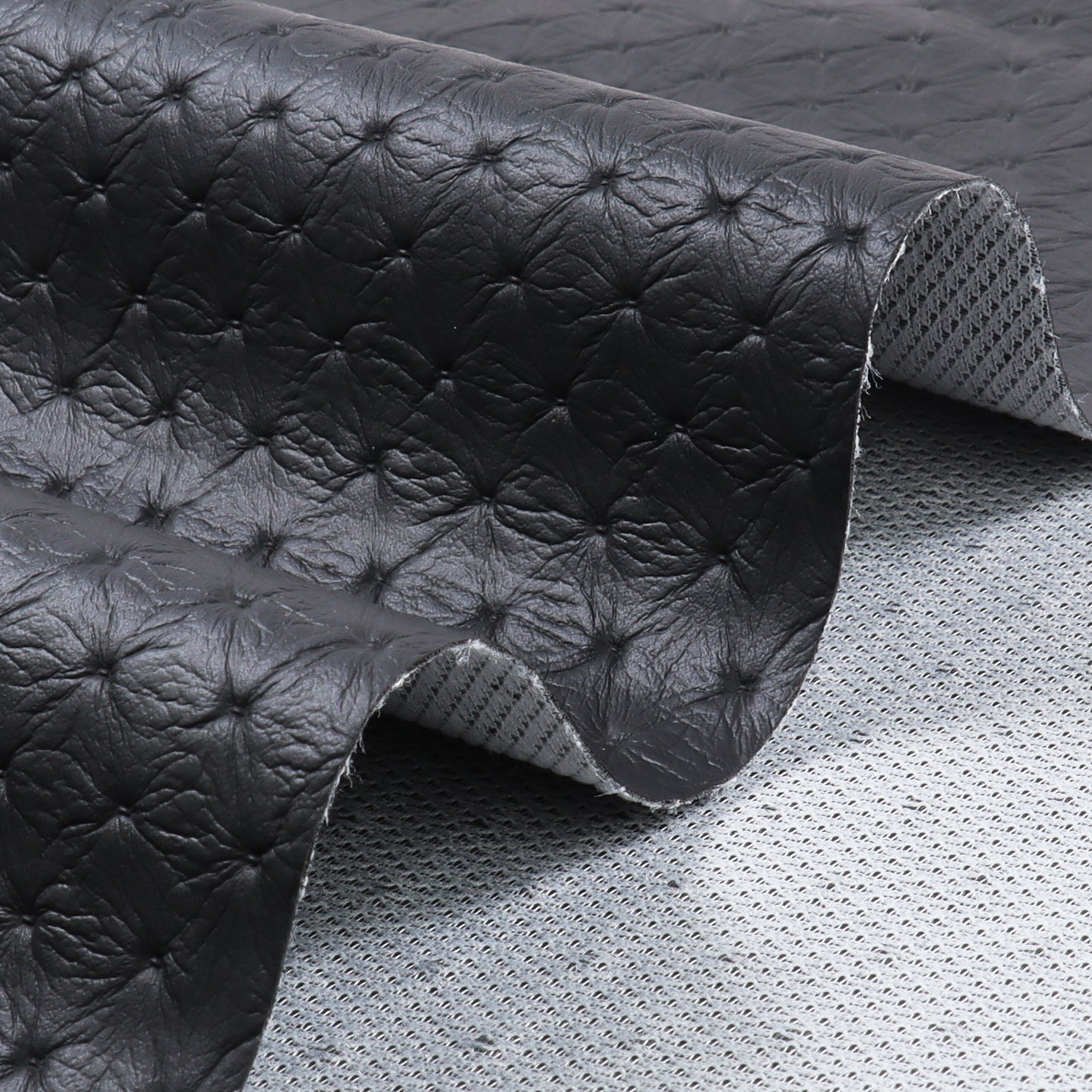 Black Diamond Embossed Faux Leather Fabric 0.6mm Thickness Soft PU Leather Material Clear Texture for Sofa, Car Seats,Making Handmade