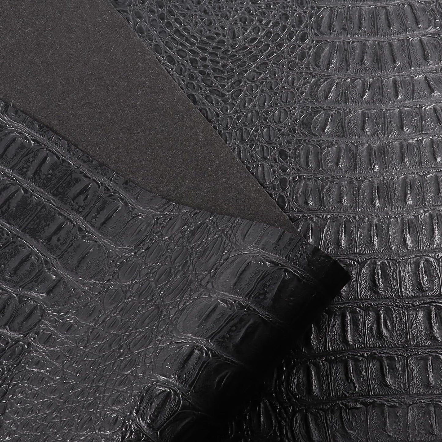 Synthetic Leather Fabric Marine Vinyl Crocodile Pattern Soft Alligator Faux Leather Sheets for DIY Upholstery Crafts 0.5mm Thick Black